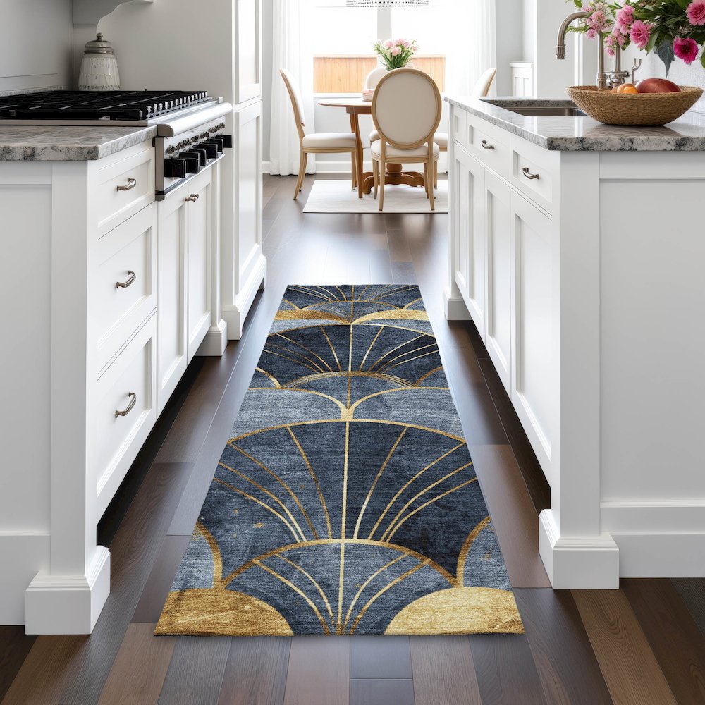 Machine Washable Indoor/Outdoor Chantille ACN2221 Navy 2'3" x 7'6" Runner Rug. Picture 5