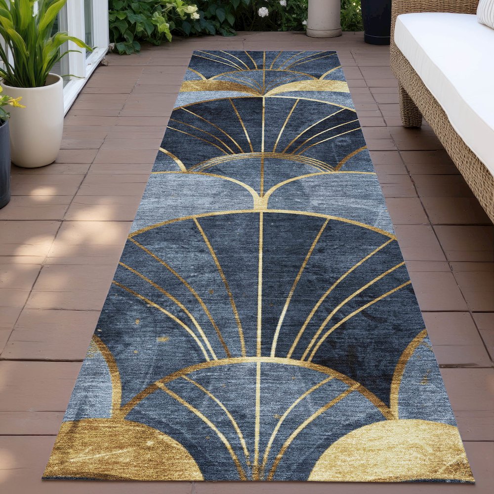 Machine Washable Indoor/Outdoor Chantille ACN2221 Navy 2'3" x 7'6" Runner Rug. Picture 6