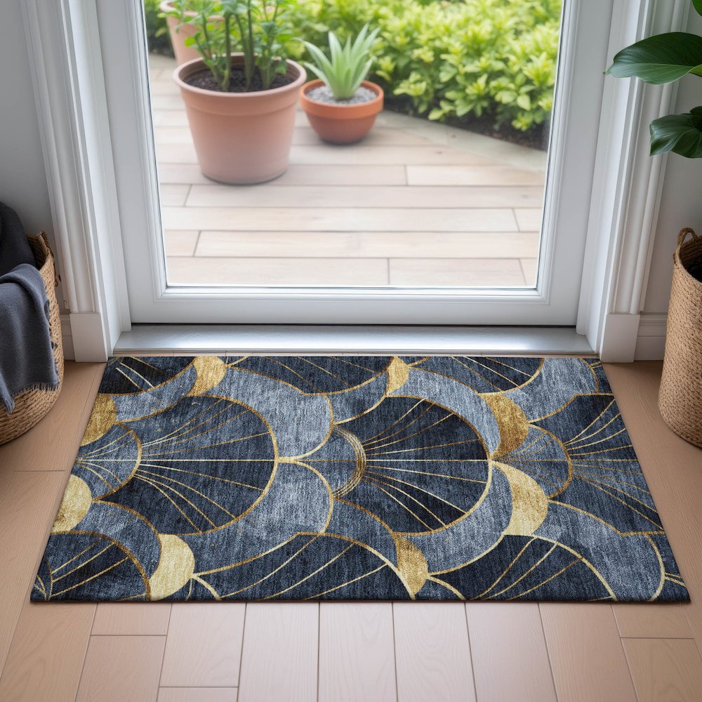 Machine Washable Indoor/Outdoor Chantille ACN2221 Navy 1'8" x 2'6" Rug. Picture 5