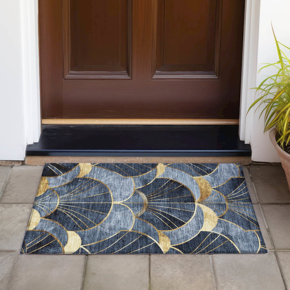Machine Washable Indoor/Outdoor Chantille ACN2221 Navy 1'8" x 2'6" Rug. Picture 6