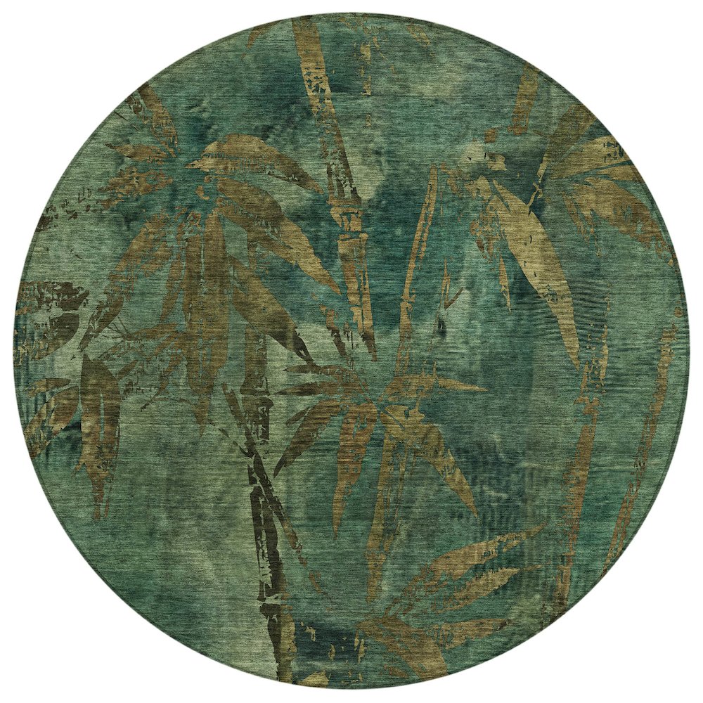 Machine Washable Indoor/Outdoor Chantille ACN2222 Green 8' x 8' Round Rug. Picture 1