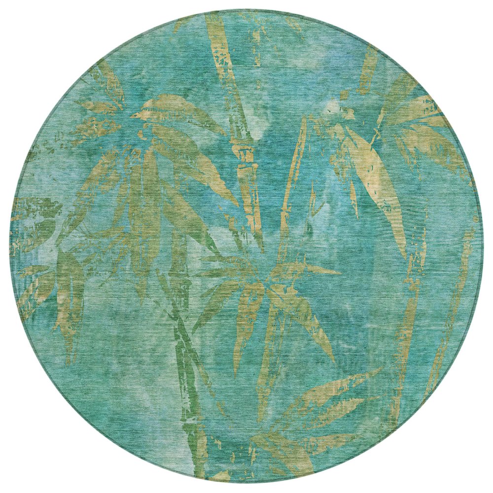 Machine Washable Indoor/Outdoor Chantille ACN2222 Teal 8' x 8' Round Rug. Picture 1