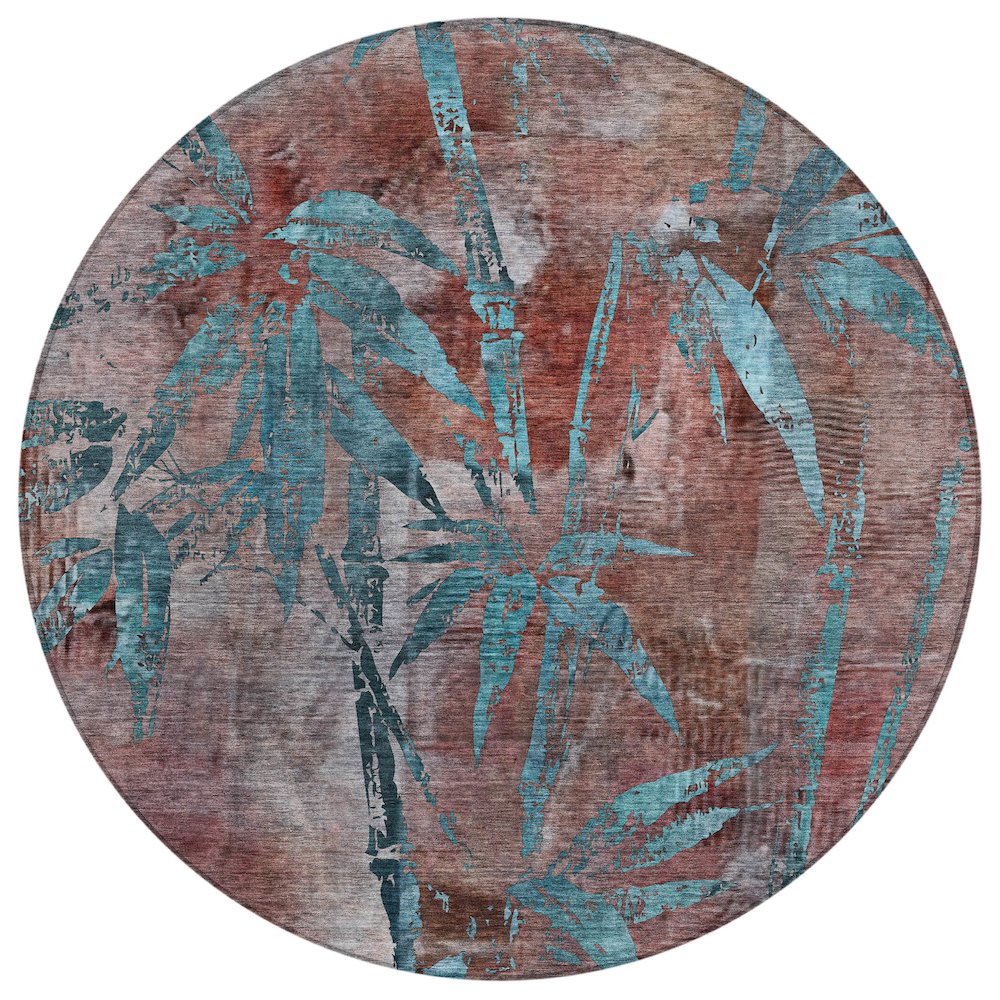 Machine Washable Indoor/Outdoor Chantille ACN2222 Orange 8' x 8' Round Rug. Picture 1