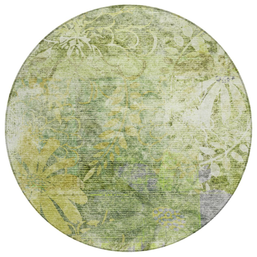 Machine Washable Indoor/Outdoor Chantille ACN2223 Green 8' x 8' Round Rug. Picture 1