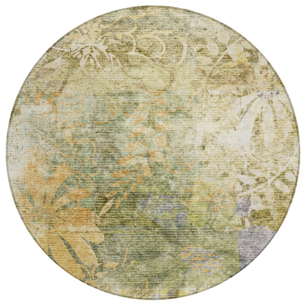 Machine Washable Indoor/Outdoor Chantille ACN2223 Brown 8' x 8' Round Rug. Picture 1