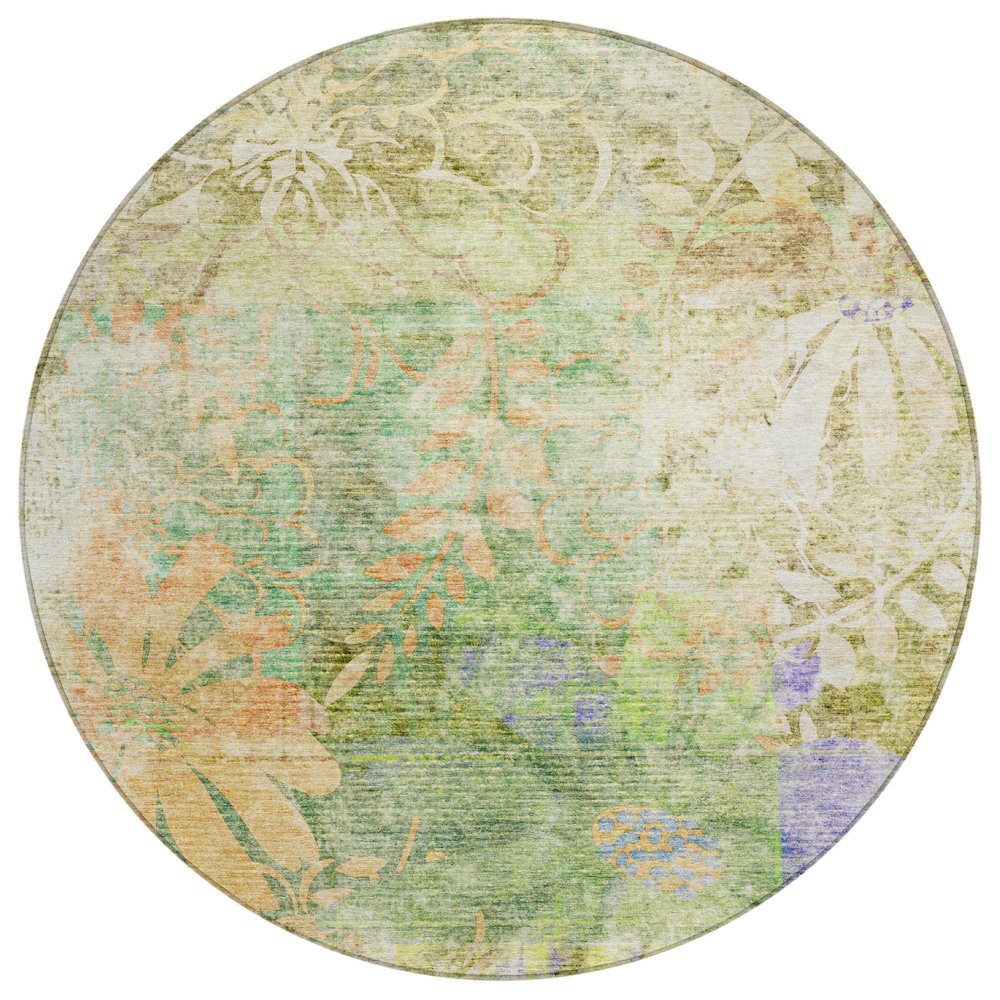 Machine Washable Indoor/Outdoor Chantille ACN2223 Green 8' x 8' Round Rug. Picture 1