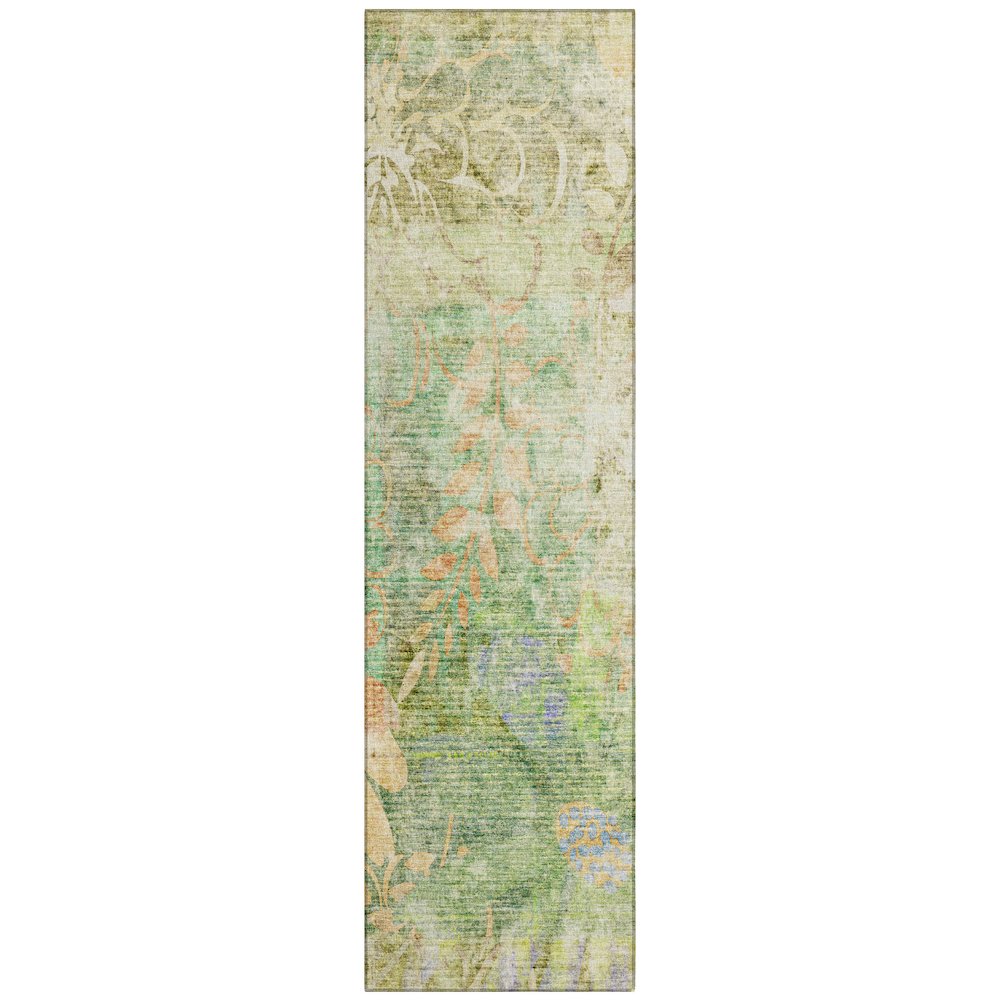 Machine Washable Indoor/Outdoor Chantille ACN2223 Green 2'3" x 7'6" Runner Rug. Picture 1