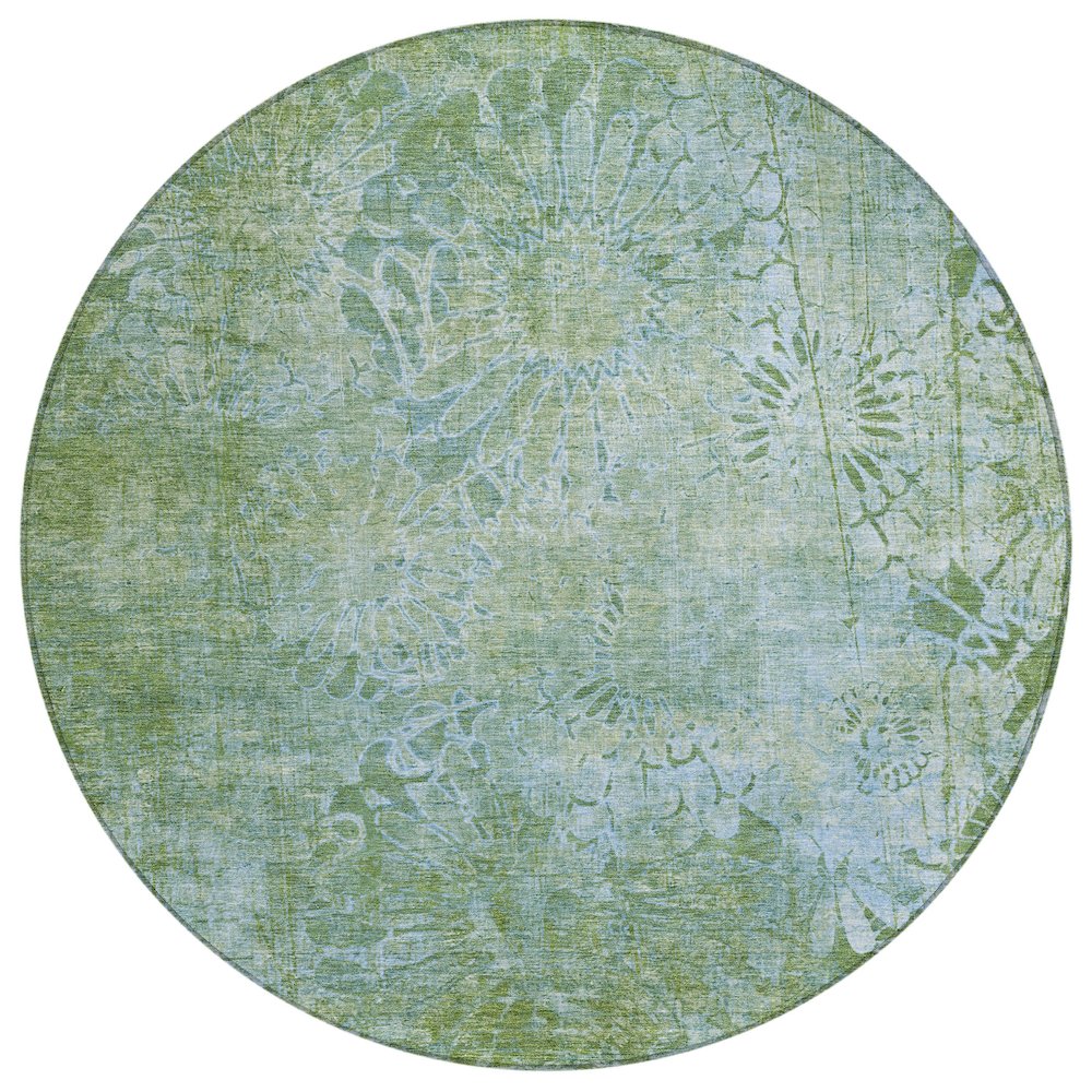 Machine Washable Indoor/Outdoor Chantille ACN2224 Green 8' x 8' Round Rug. Picture 1