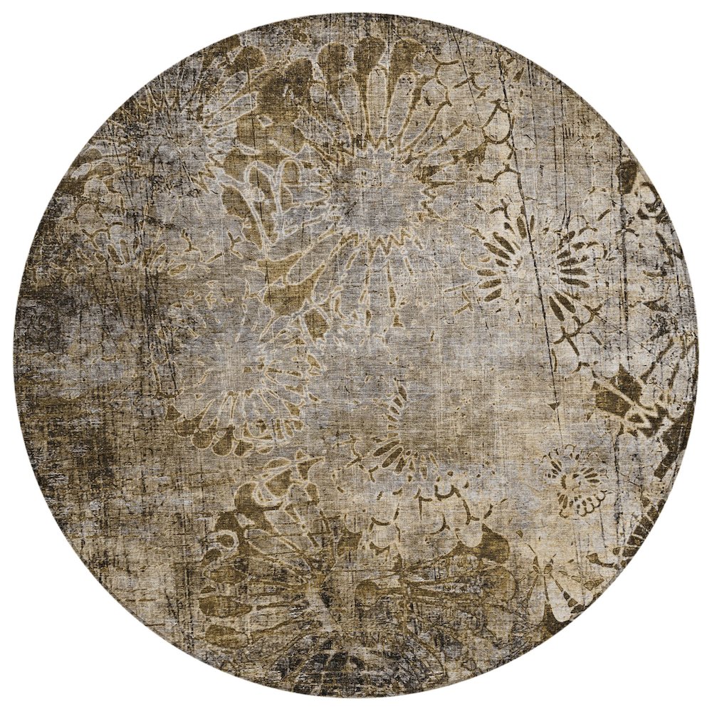 Machine Washable Indoor/Outdoor Chantille ACN2224 Brown 8' x 8' Round Rug. Picture 1