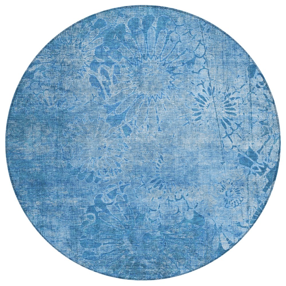 Machine Washable Indoor/Outdoor Chantille ACN2224 Blue 8' x 8' Round Rug. Picture 1