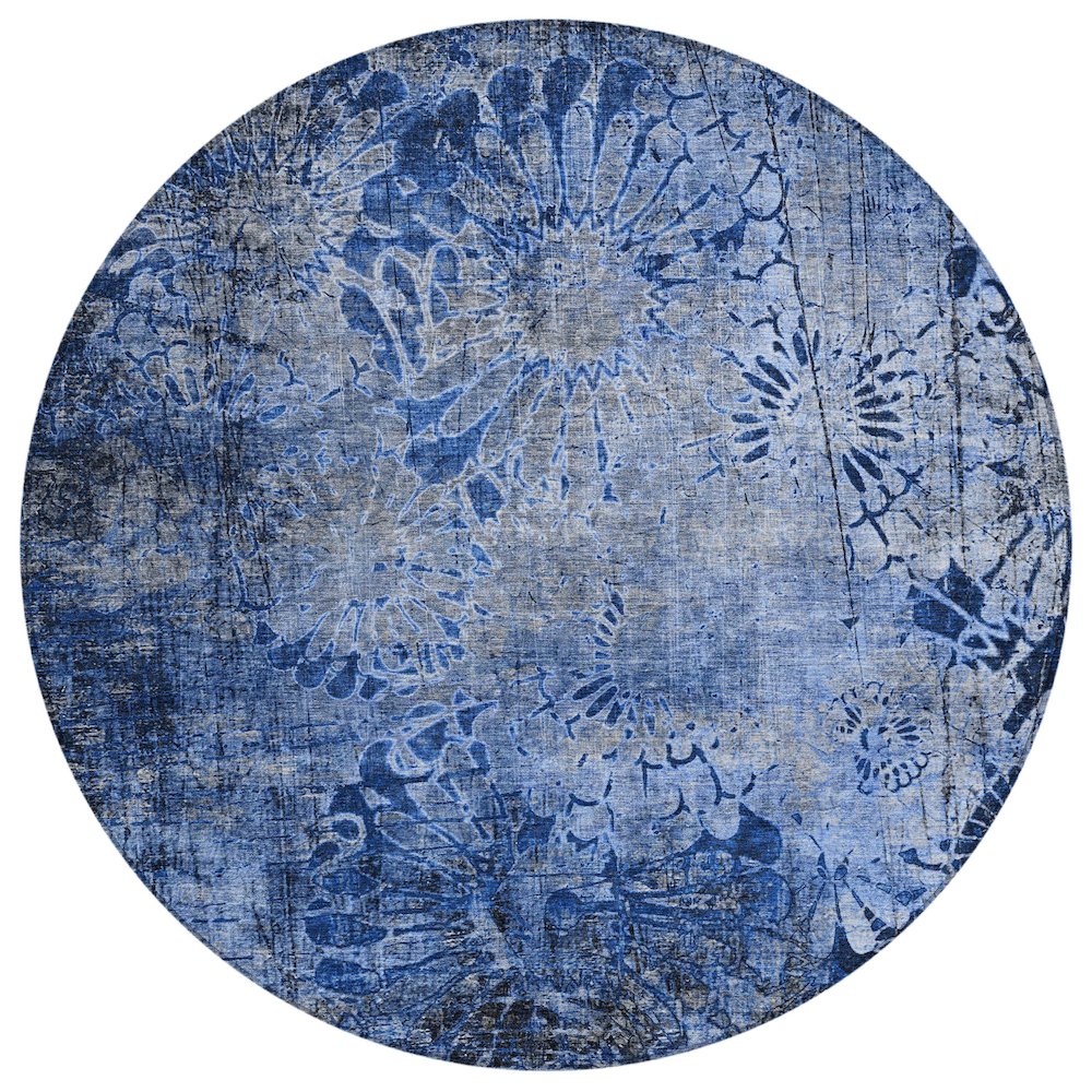 Machine Washable Indoor/Outdoor Chantille ACN2224 Blue 8' x 8' Round Rug. Picture 1