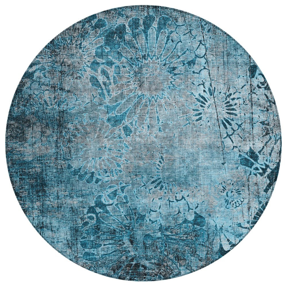 Machine Washable Indoor/Outdoor Chantille ACN2224 Teal 8' x 8' Round Rug. Picture 1
