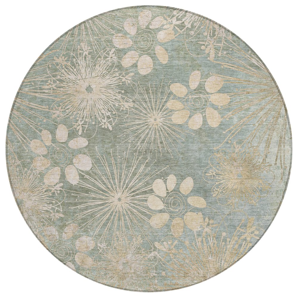 Machine Washable Indoor/Outdoor Chantille ACN2225 Green 8' x 8' Round Rug. Picture 1