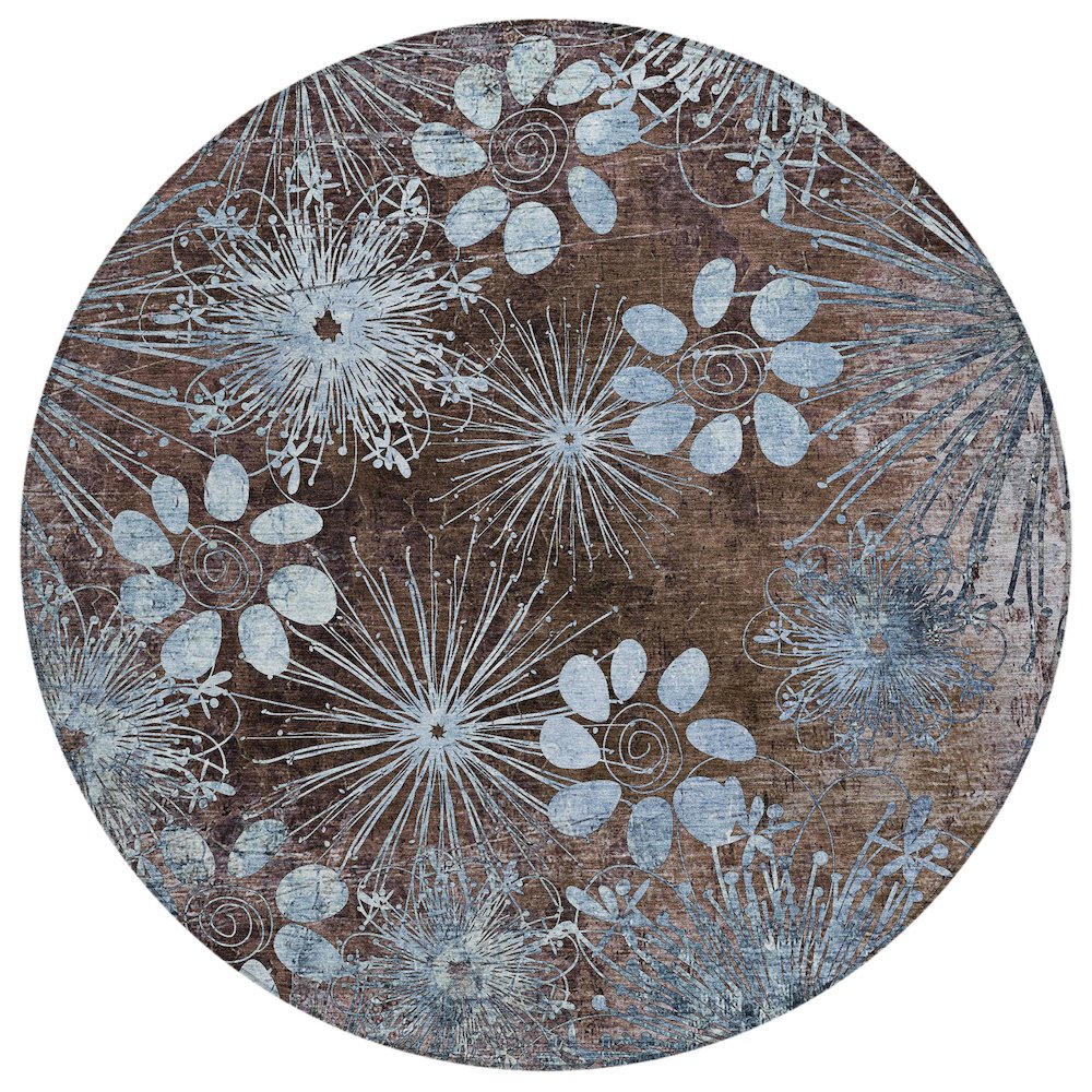 Machine Washable Indoor/Outdoor Chantille ACN2225 Brown 8' x 8' Round Rug. Picture 1