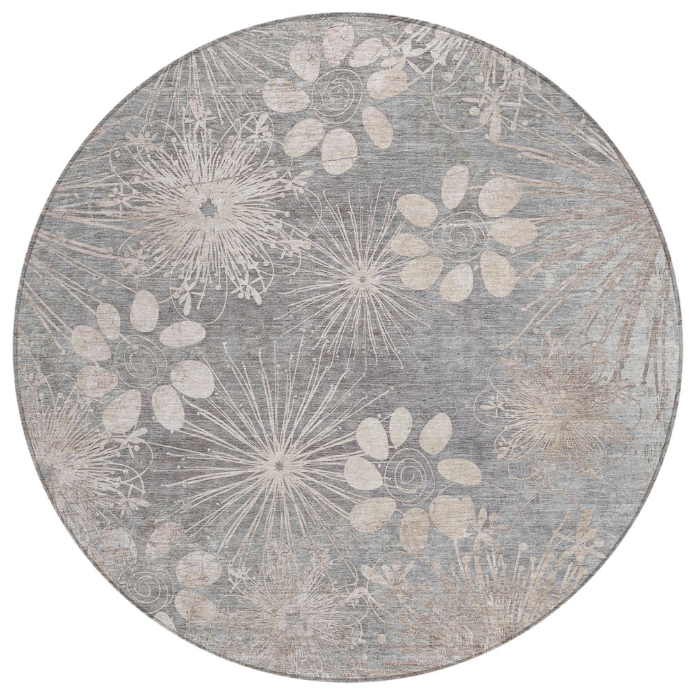 Machine Washable Indoor/Outdoor Chantille ACN2225 Gray 8' x 8' Round Rug. Picture 1