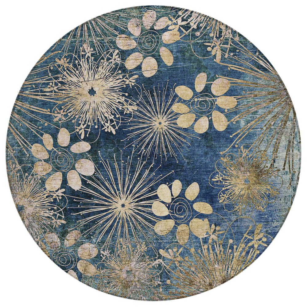 Machine Washable Indoor/Outdoor Chantille ACN2225 Blue 8' x 8' Round Rug. Picture 1