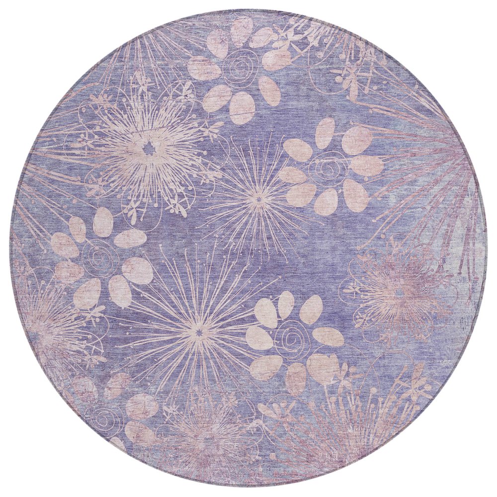 Machine Washable Indoor/Outdoor Chantille ACN2225 Purple 8' x 8' Round Rug. Picture 1