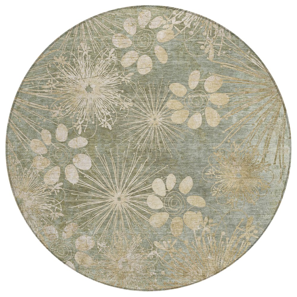 Machine Washable Indoor/Outdoor Chantille ACN2225 Green 8' x 8' Round Rug. Picture 1