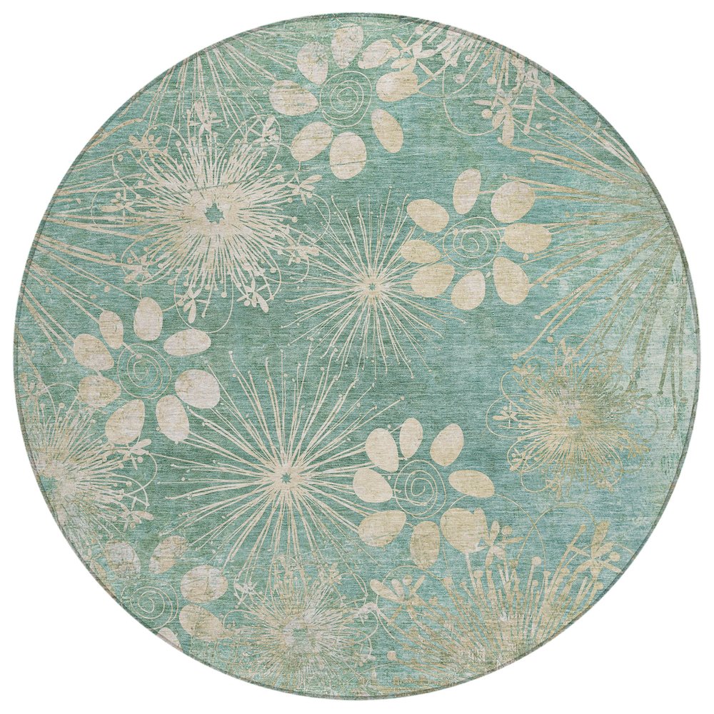 Machine Washable Indoor/Outdoor Chantille ACN2225 Teal 8' x 8' Round Rug. Picture 1