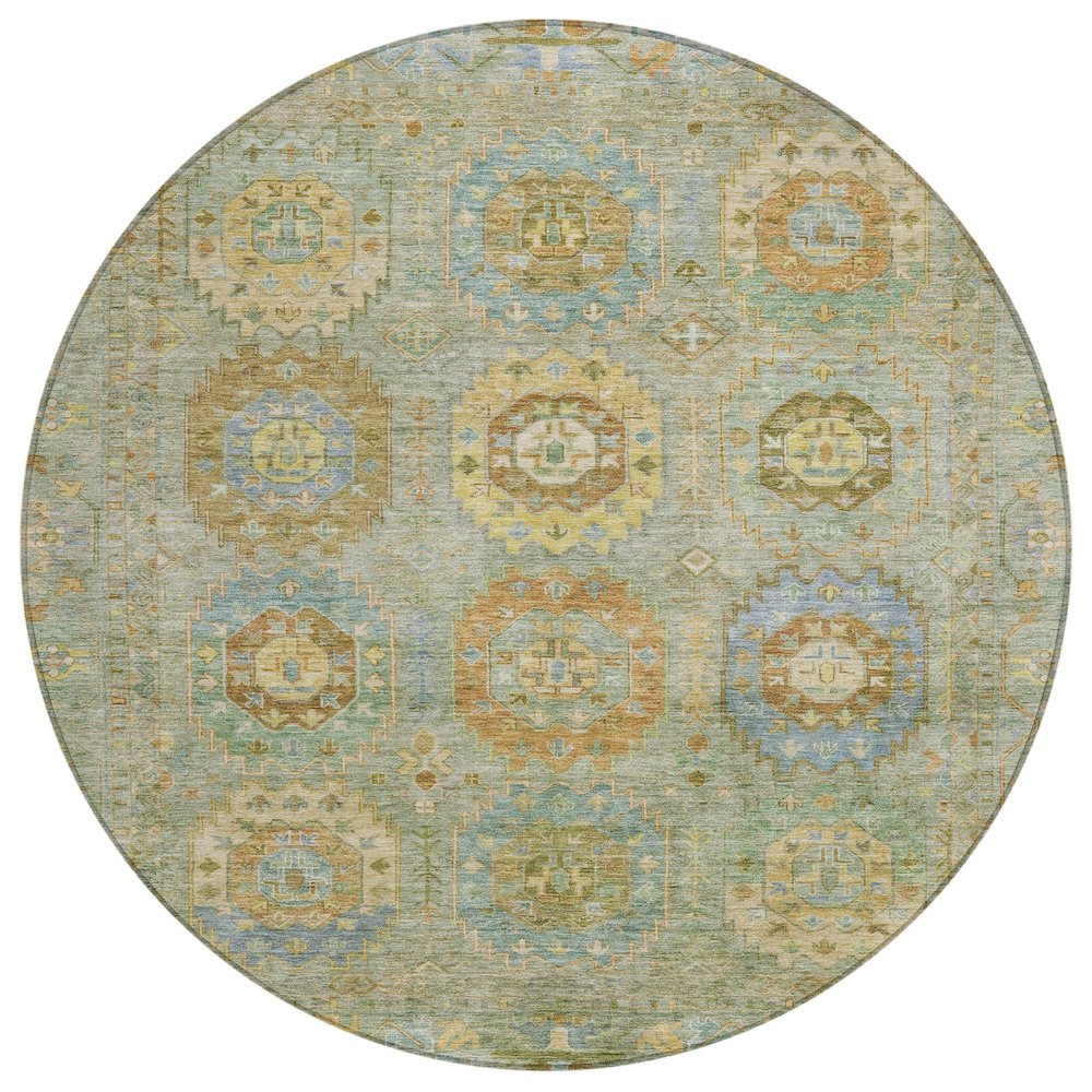 Machine Washable Indoor/Outdoor Chantille ACN2227 Green 8' x 8' Round Rug. Picture 1