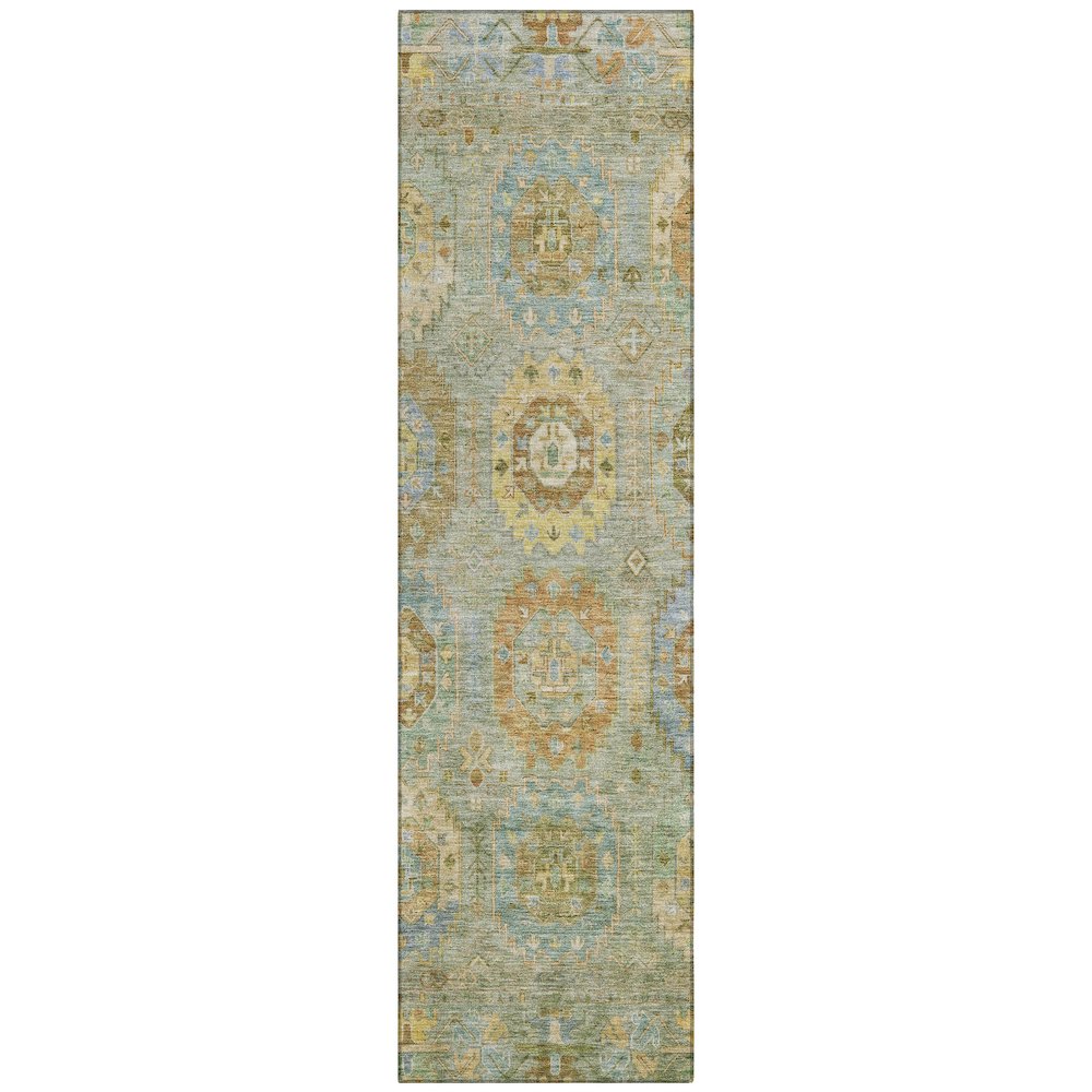 Machine Washable Indoor/Outdoor Chantille ACN2227 Green 2'3" x 7'6" Runner Rug. Picture 1