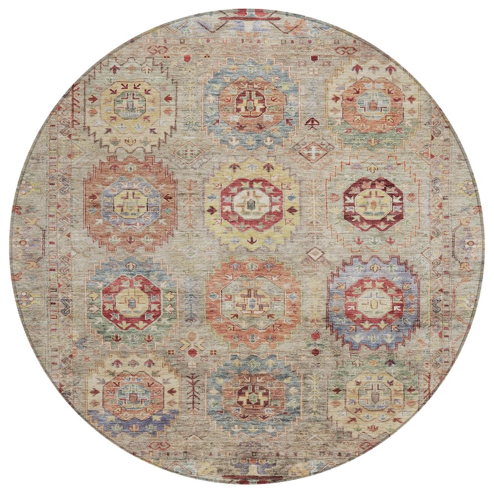 Machine Washable Indoor/Outdoor Chantille ACN2227 Brown 8' x 8' Round Rug. Picture 1