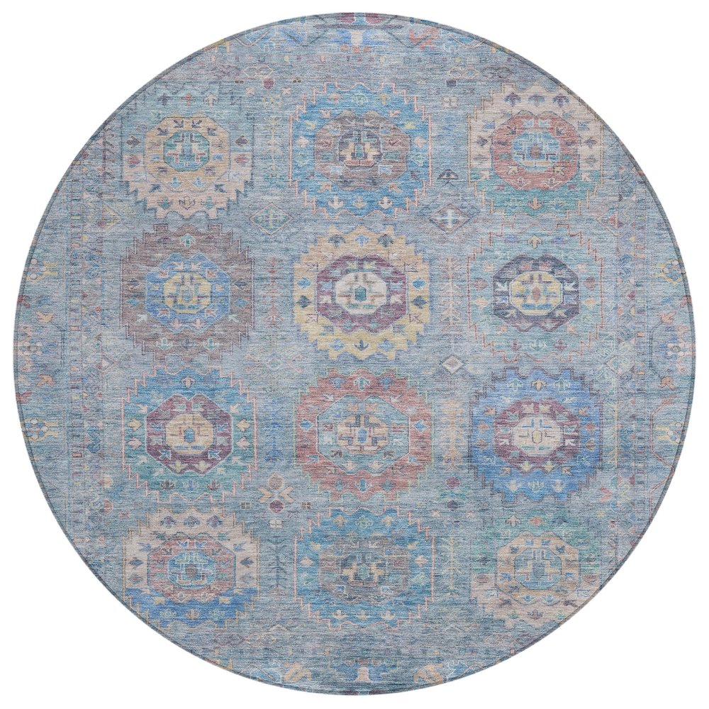 Machine Washable Indoor/Outdoor Chantille ACN2227 Blue 8' x 8' Round Rug. Picture 1