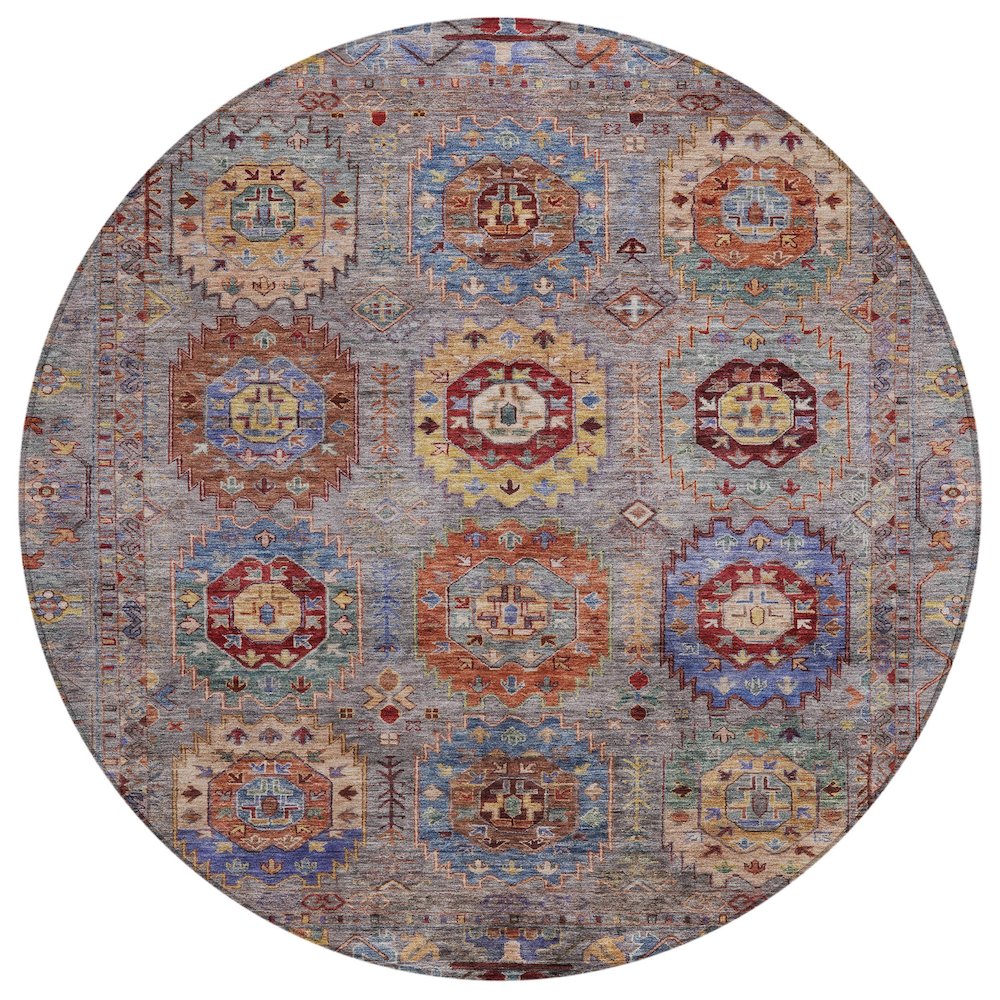 Machine Washable Indoor/Outdoor Chantille ACN2227 Gray 8' x 8' Round Rug. Picture 1