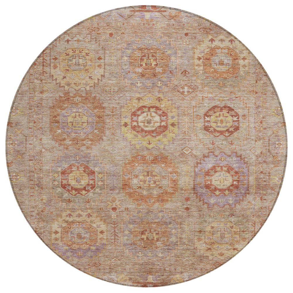 Machine Washable Indoor/Outdoor Chantille ACN2227 Brown 8' x 8' Round Rug. Picture 1