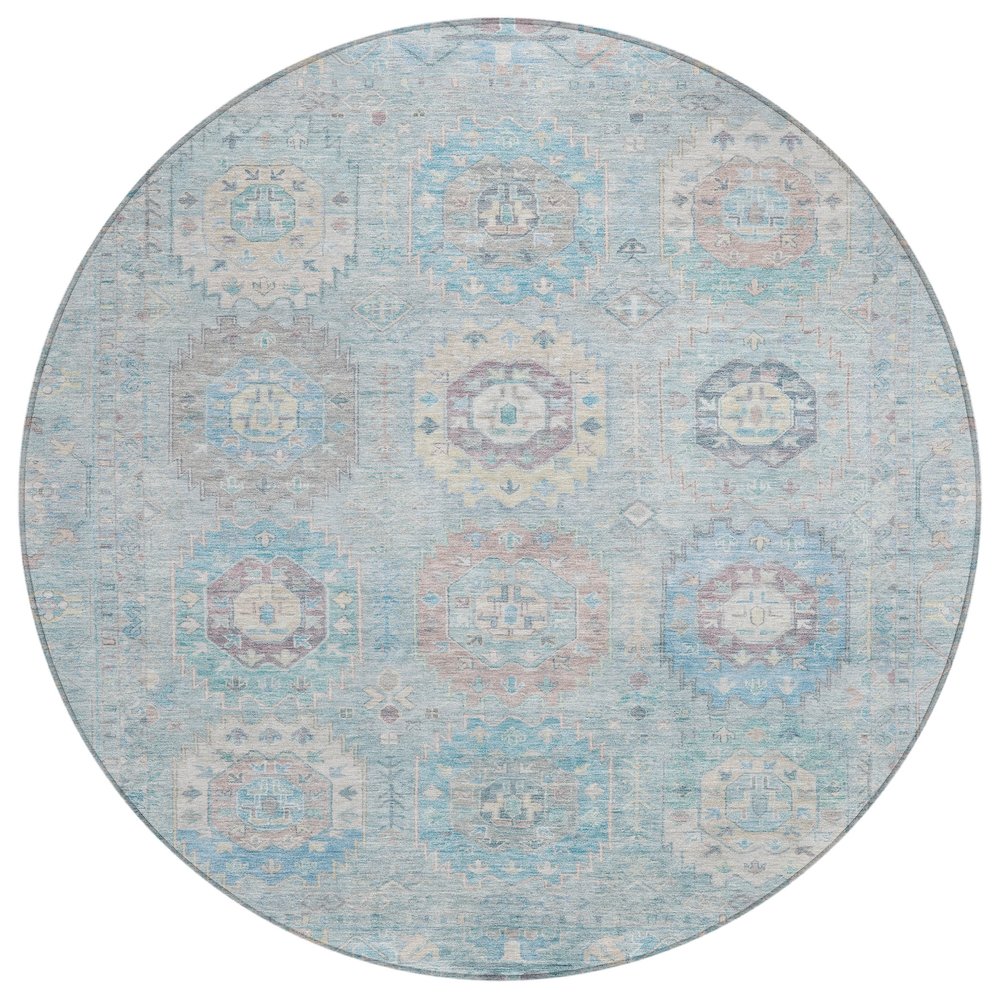 Machine Washable Indoor/Outdoor Chantille ACN2227 Blue 8' x 8' Round Rug. Picture 1
