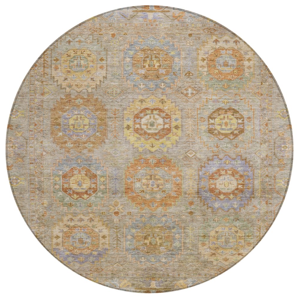 Machine Washable Indoor/Outdoor Chantille ACN2227 Brown 8' x 8' Round Rug. Picture 1