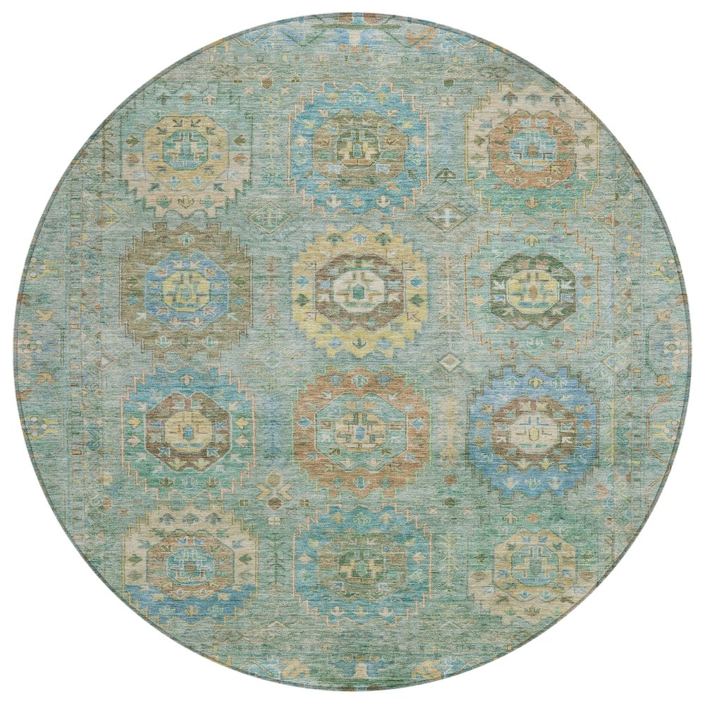 Machine Washable Indoor/Outdoor Chantille ACN2227 Teal 8' x 8' Round Rug. Picture 1