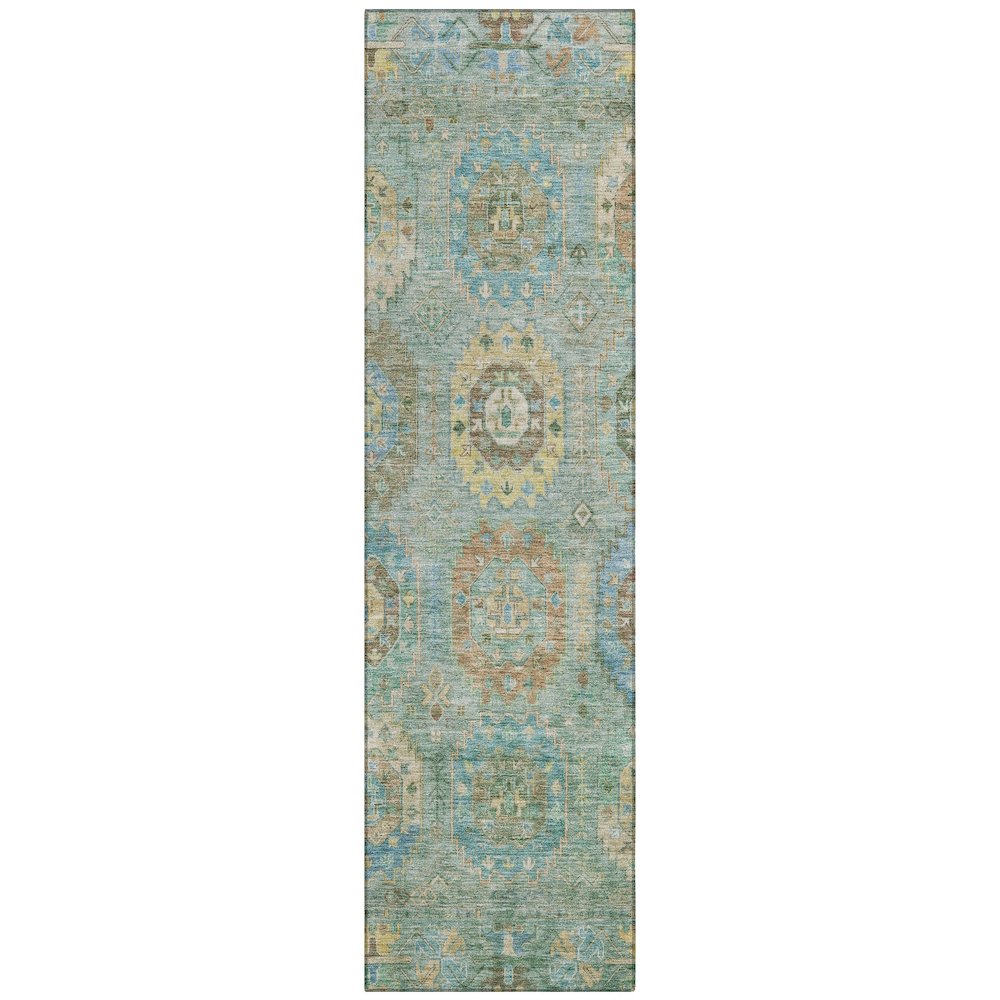 Machine Washable Indoor/Outdoor Chantille ACN2227 Teal 2'3" x 7'6" Runner Rug. Picture 1