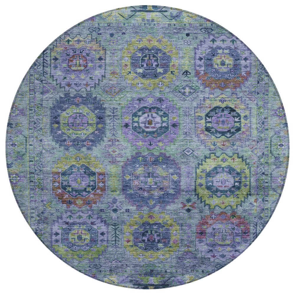 Machine Washable Indoor/Outdoor Chantille ACN2228 Green 8' x 8' Round Rug. Picture 1