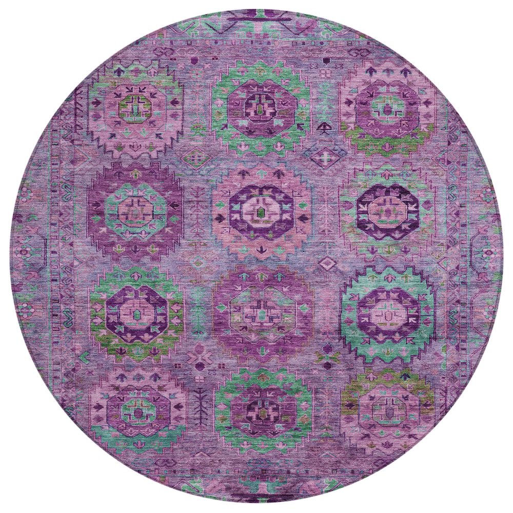 Machine Washable Indoor/Outdoor Chantille ACN2228 Purple 8' x 8' Round Rug. Picture 1