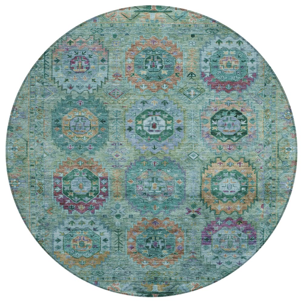 Machine Washable Indoor/Outdoor Chantille ACN2228 Teal 8' x 8' Round Rug. Picture 1