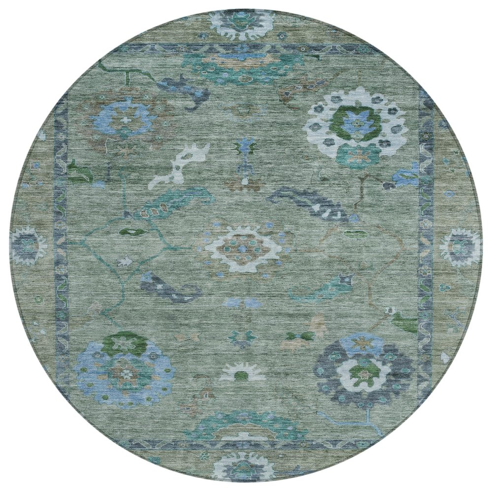 Machine Washable Indoor/Outdoor Chantille ACN2229 Green 8' x 8' Round Rug. Picture 1