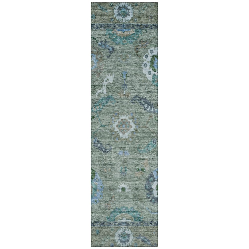 Machine Washable Indoor/Outdoor Chantille ACN2229 Green 2'3" x 7'6" Runner Rug. Picture 1