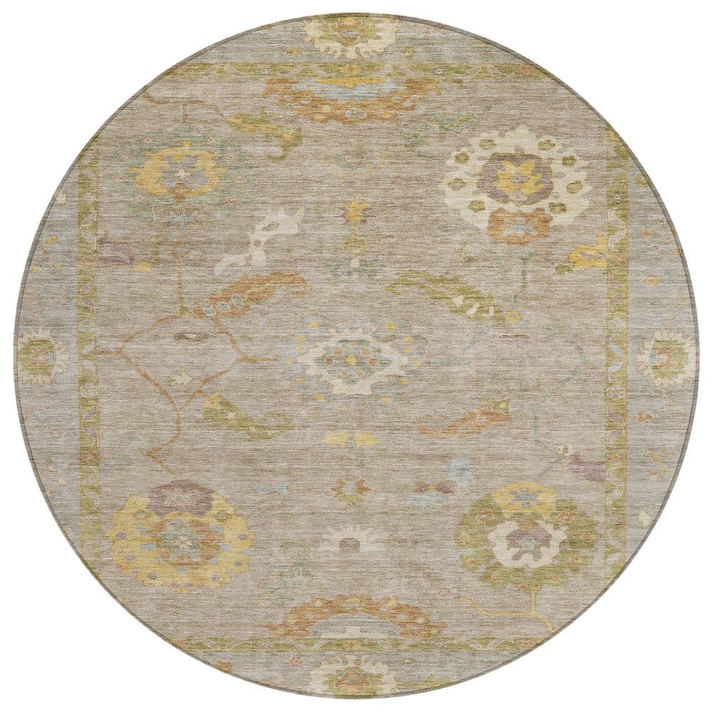 Machine Washable Indoor/Outdoor Chantille ACN2229 Brown 8' x 8' Round Rug. Picture 1