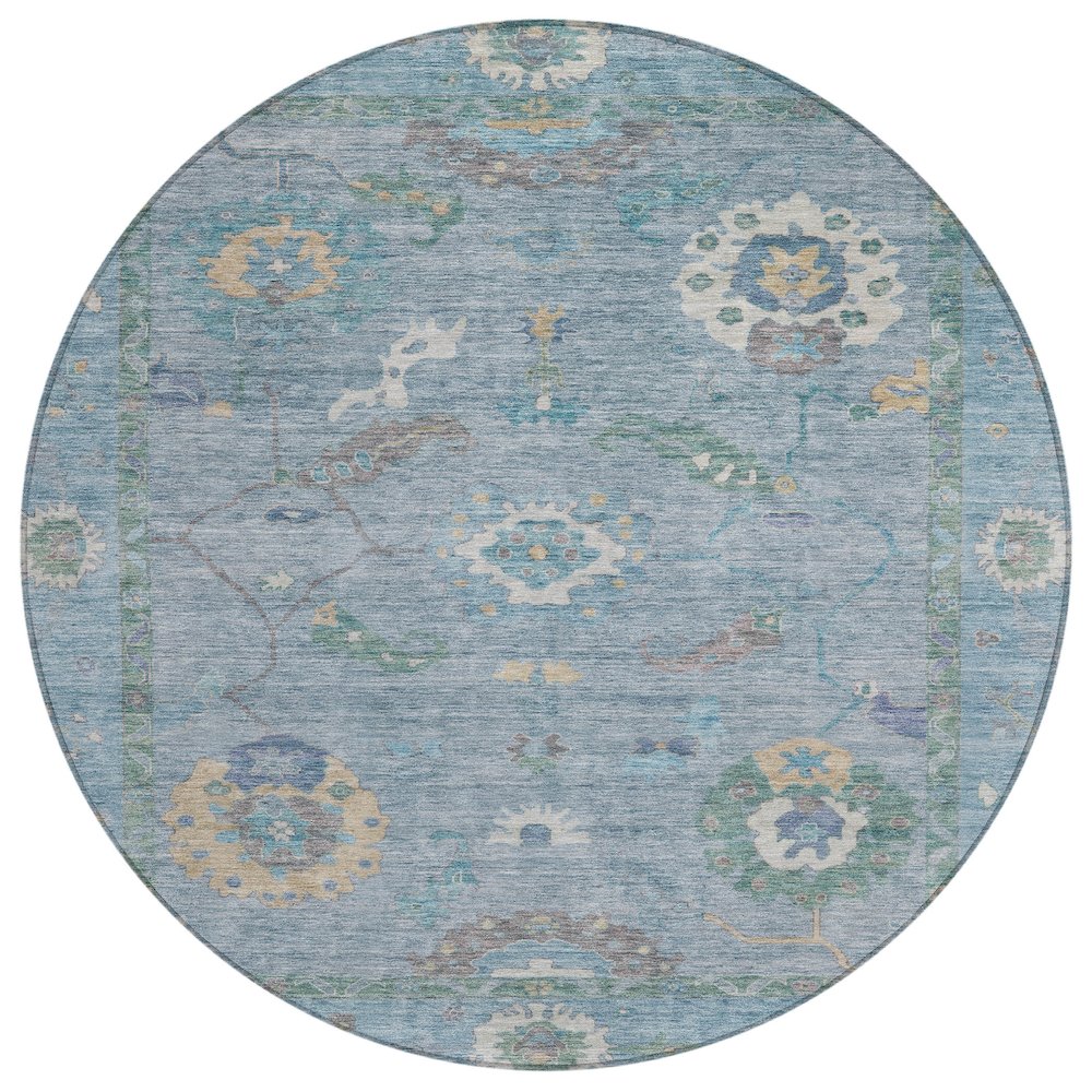 Machine Washable Indoor/Outdoor Chantille ACN2229 Blue 8' x 8' Round Rug. Picture 1