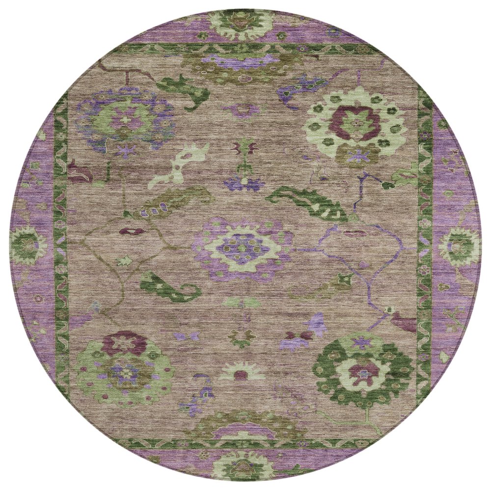 Machine Washable Indoor/Outdoor Chantille ACN2230 Brown 8' x 8' Round Rug. Picture 1
