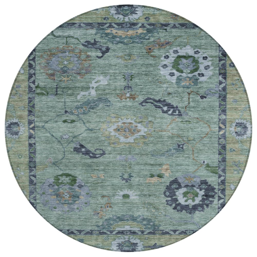 Machine Washable Indoor/Outdoor Chantille ACN2230 Green 8' x 8' Round Rug. Picture 1
