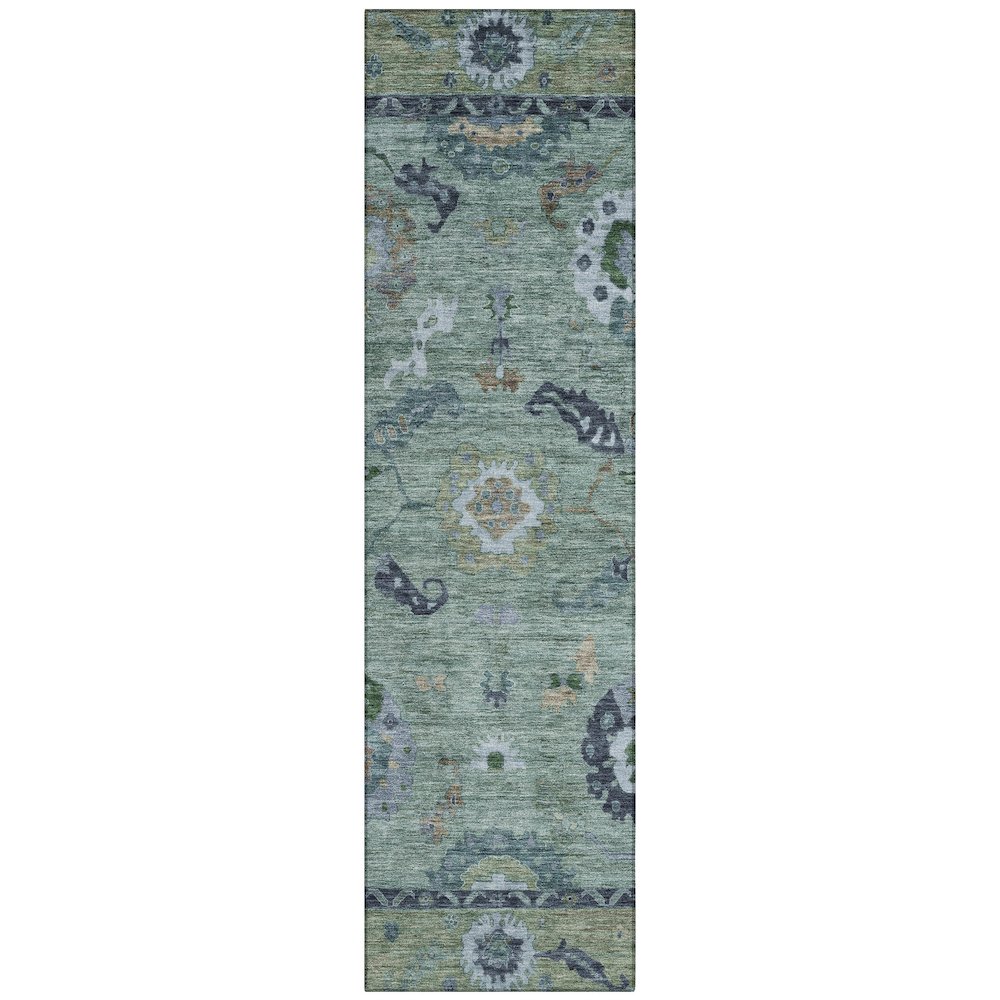 Machine Washable Indoor/Outdoor Chantille ACN2230 Green 2'3" x 7'6" Runner Rug. Picture 1