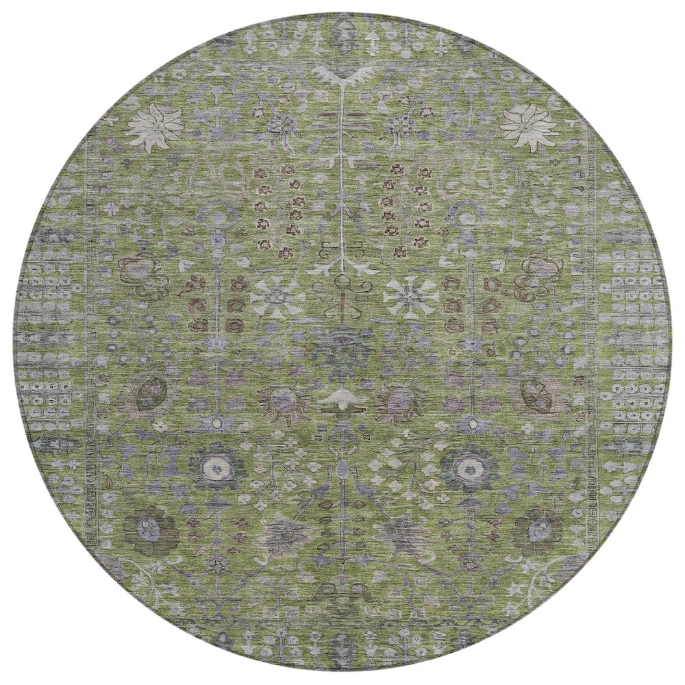 Machine Washable Indoor/Outdoor Chantille ACN2231 Green 8' x 8' Round Rug. Picture 1