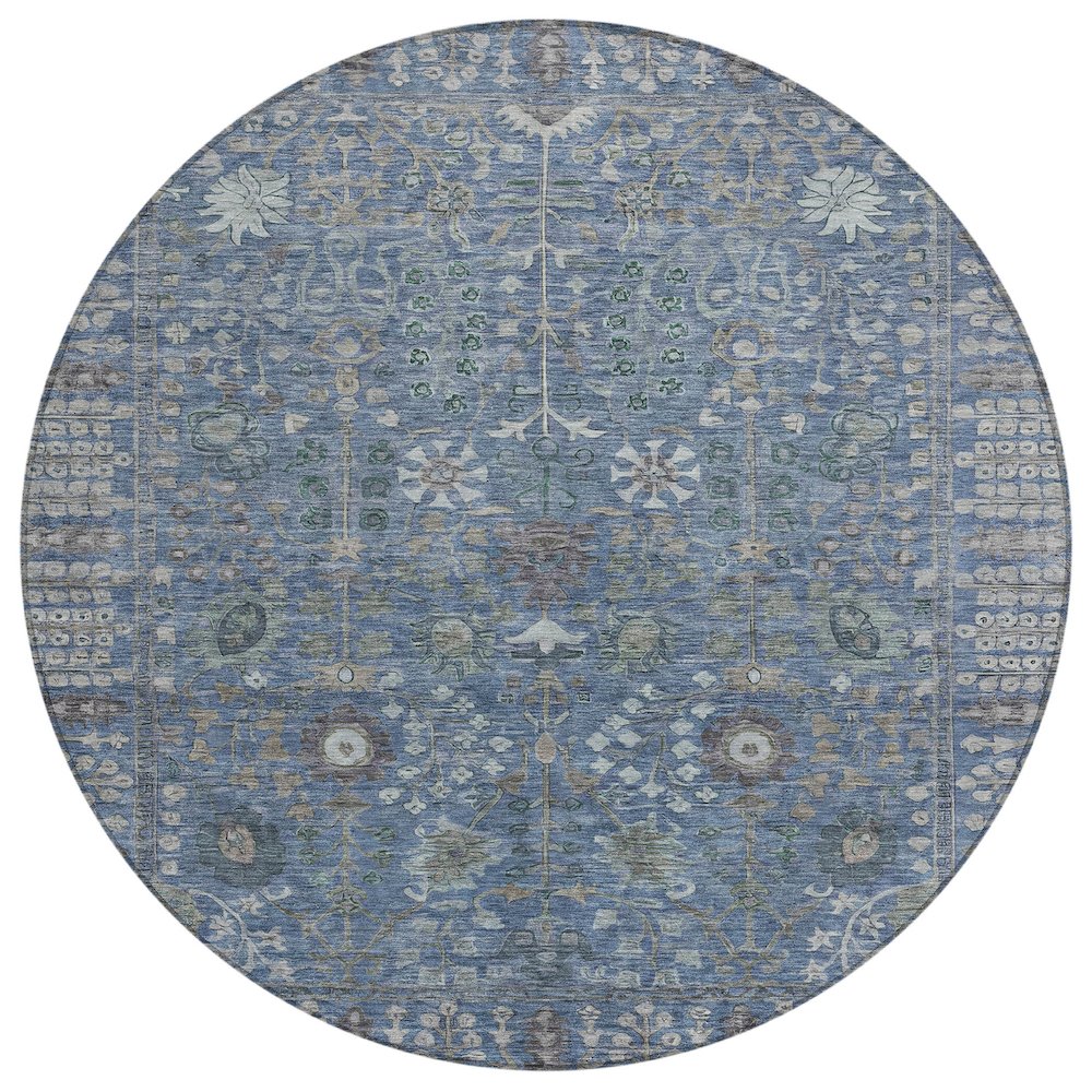 Machine Washable Indoor/Outdoor Chantille ACN2231 Blue 8' x 8' Round Rug. Picture 1