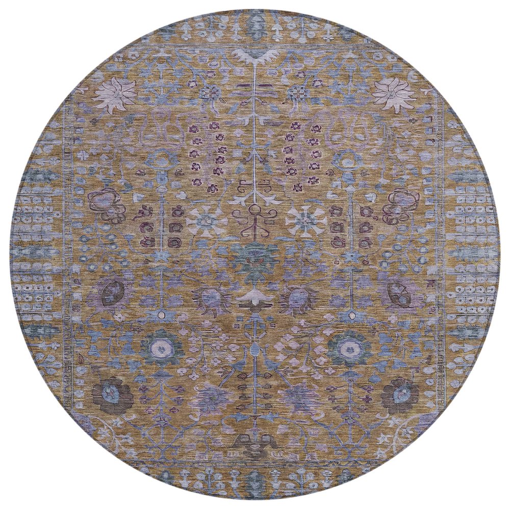 Machine Washable Indoor/Outdoor Chantille ACN2231 Brown 8' x 8' Round Rug. Picture 1