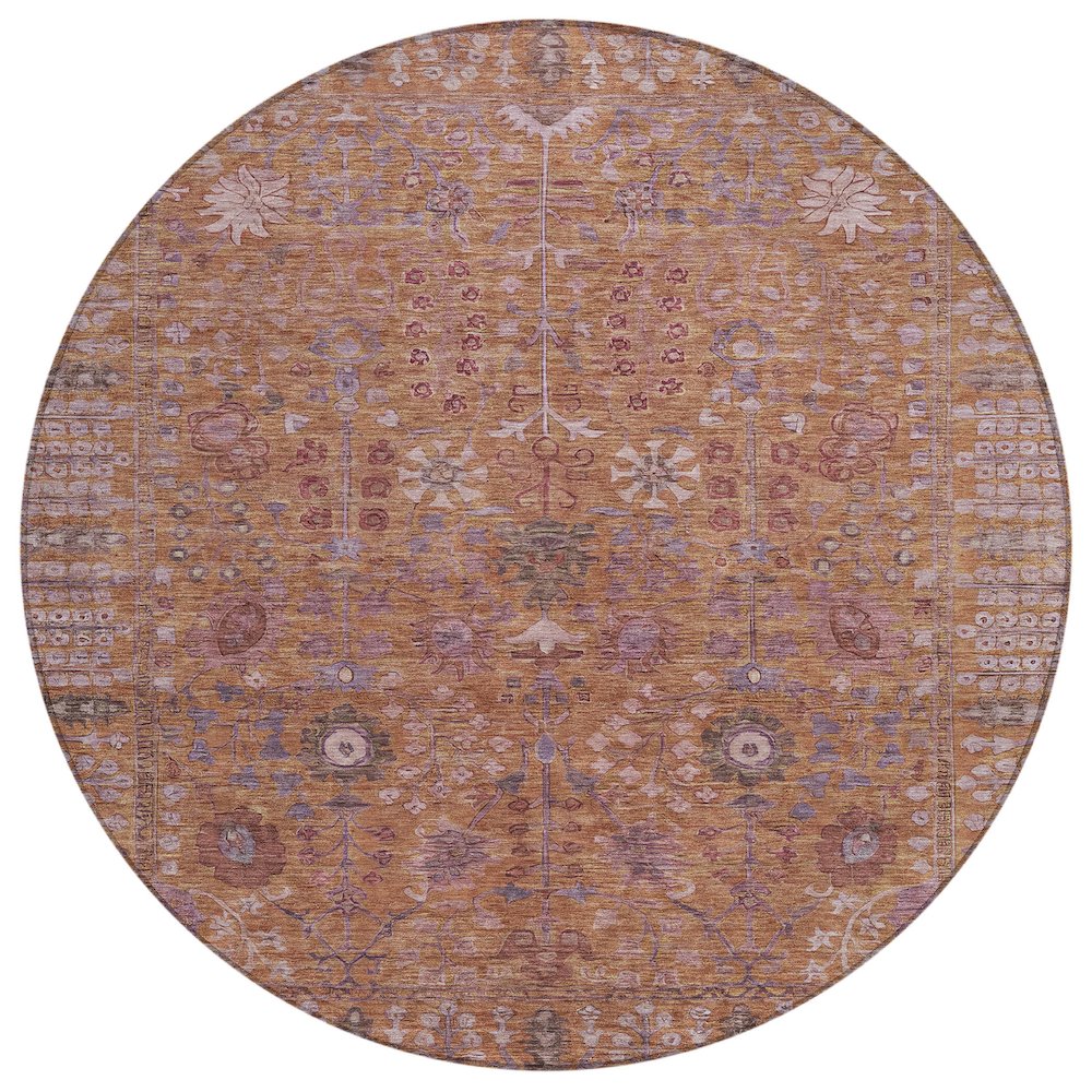 Machine Washable Indoor/Outdoor Chantille ACN2231 Orange 8' x 8' Round Rug. Picture 1