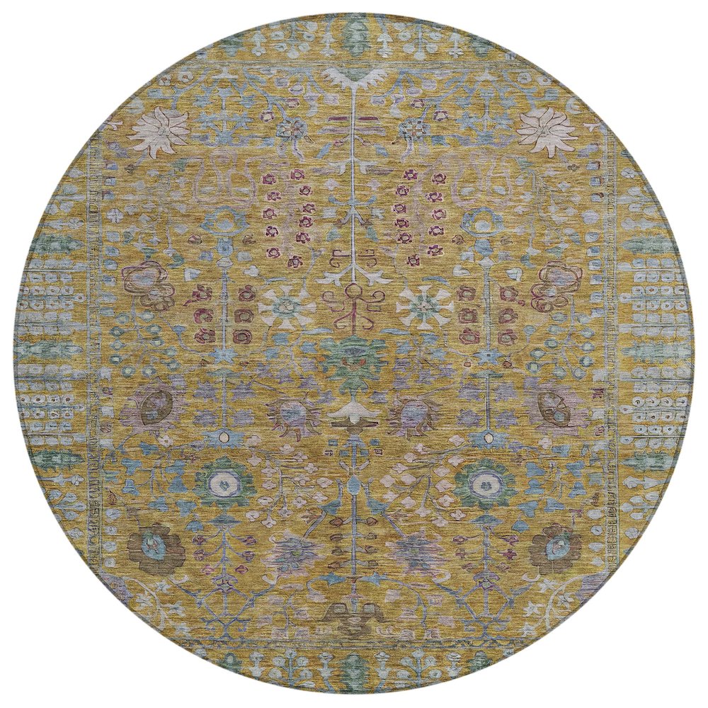 Machine Washable Indoor/Outdoor Chantille ACN2231 Gold 8' x 8' Round Rug. Picture 1