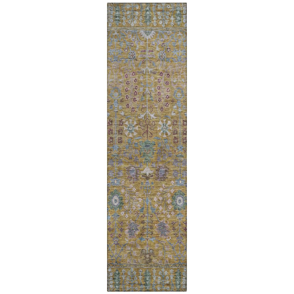 Machine Washable Indoor/Outdoor Chantille ACN2231 Gold 2'3" x 7'6" Runner Rug. Picture 1