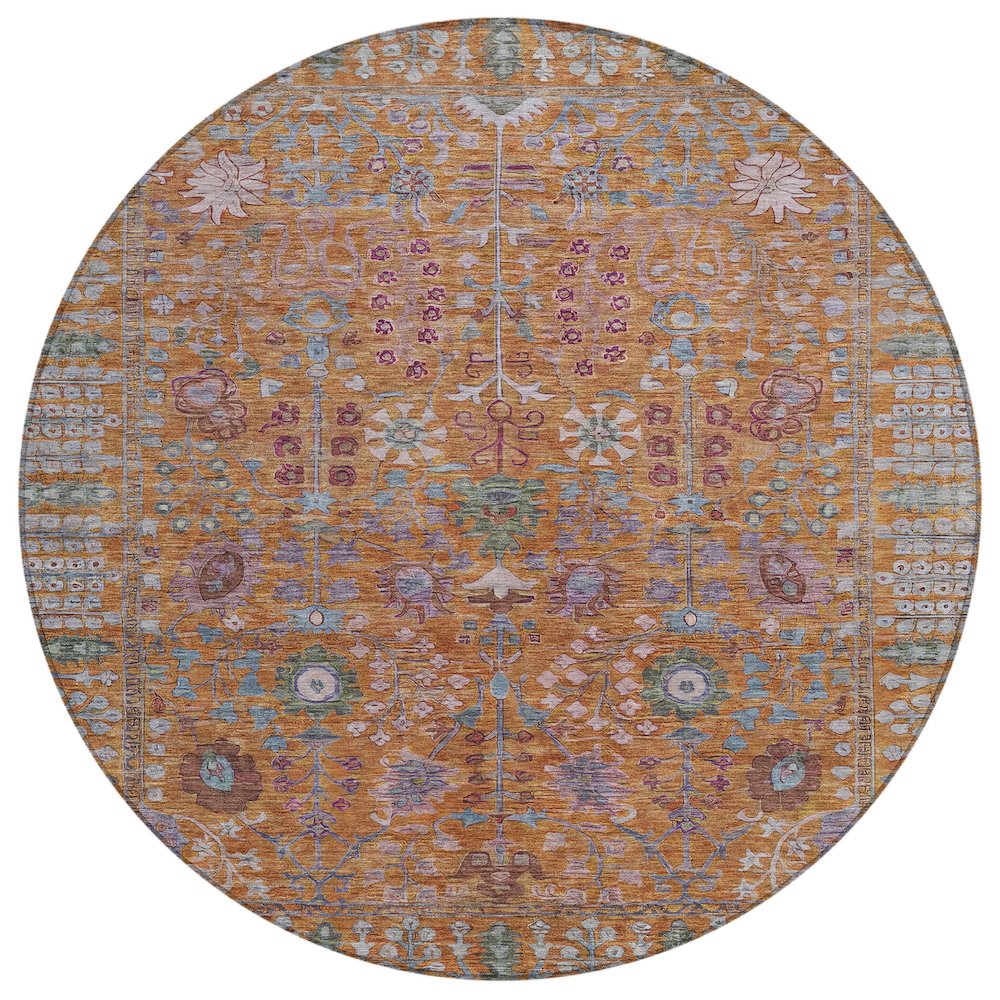 Machine Washable Indoor/Outdoor Chantille ACN2231 Orange 8' x 8' Round Rug. Picture 1